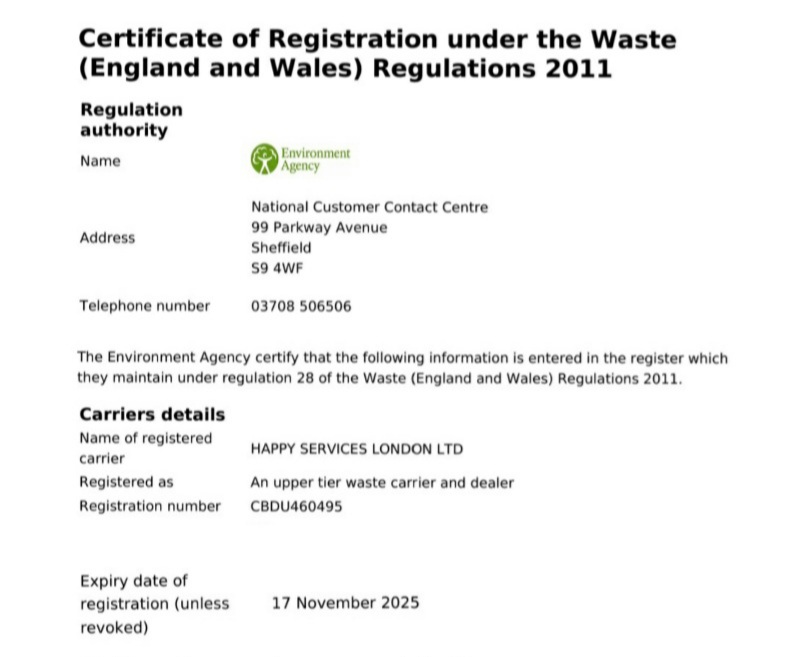 certificate for waste regulation Happy Services London 3